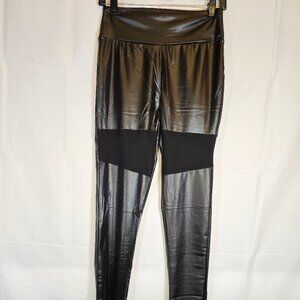 Pleather Leggings with Mesh Cut Out
